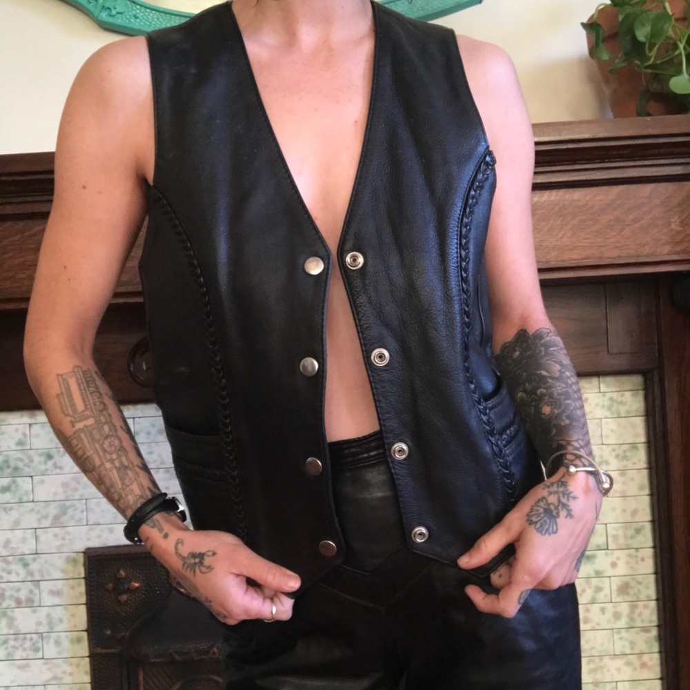 Leather motorcycle vest
